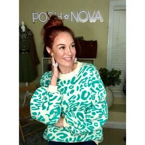 Alyssa Exotic Bubble Sleeve Sweater-Green